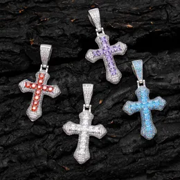 Hänge Halsband Hip Hop Fl Colorf Cubic Zirconia Cross Halsband Religiösa Smycken Drop Delivery Hängen Dhwcr