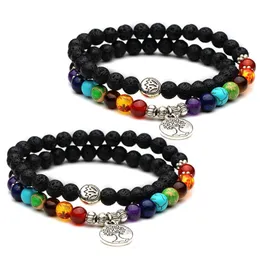 Pulseras con dijes 6Mm Piedra de lava negra natural Árbol de la vida Pulsera Volcán Aromaterapia Difusor de aceite esencial para mujeres Joyería Dro Dhjxp