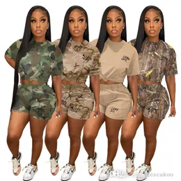 Sommertracksanzuiten Frauen Outdoor Camouflage Sweatsuit Digital bedrucktes Kurzarm T -Shirt Shorts zweiteiliger Set Voller Buchstaben