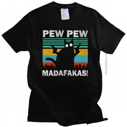 Kostymer rolig pew pew madafakas t shirt för män kort ärm vintage roliga kattägare tshirt bomull tshirt mode tee