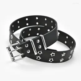 Cintos Moda Masculino Feminino Estilo Punk Corrente Cinto Ajustável Estrela Oca Duplo Peito Fivela Metal Couro Jeans Cintura