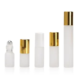 10ml 5ml 3ml Parfym Roll On Glasflaska Frostad Klar med Metal Ball Roller Eterisk olja Vials tub