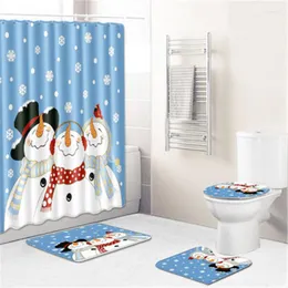 Tende da doccia Decorazioni natalizie per la casa Tenda Combinazione di tappeti Set da bagno Babbo Natale Pupazzo di neve Elk Stampa a palloncino Anno