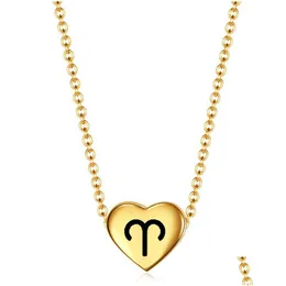 Pendant Necklaces Stainless Steel Heart Zodiac Necklace Women Boho Gold Plating 12 Constellations Collier Bijoux Drop Delivery Jewel Dhbef