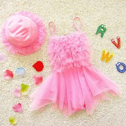 Kadın Mayo Tül Elbise Prenses Kız Mysuits W/Cap Çocuk Yüzme Plajı Makam Bebek Çocuklar Yüzme Giysileri 2023