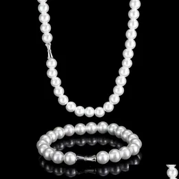 Armband Halskette Perlen für Männer mit Kettenarmbändern 6 mm 8 mm 10 mm 12 mm Schmuckset Frauen Vater Freund Geschenk Drop Lieferung Dhexr