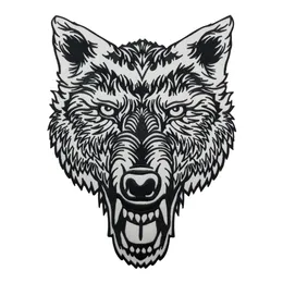 Ogromna samotna głowa wilka tatuaż odblaskowa haftowana łatka Biker aplikacja z powrotem żelazko przyszyć odznaki 12 cali wysokości 275G