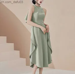 Urban Sexy Dresses JSXDHK Fashion Designer Summer Backless Dress 2022 New Women's Green Pleated Sleeveless O-Neck Women's High Quality Party Midi Dress Z230713