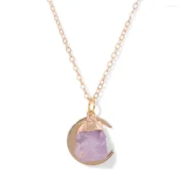 Ketten Mode Amethysten Mond Charme Halskette Natürliche Rohe Quartzs Stein Halbmond Anhänger Kette Für Frauen Männer Party Schmuck