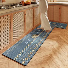Tapetes chineses retrô tapete de cozinha à prova d'água e óleo longo couro PU resistente ao desgaste antiderrapante