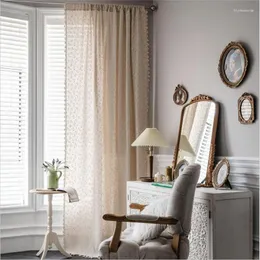 Cortina estilo campestre japonés algodón Lino flor para sala de estar dormitorio ventanas Simple borla cocina