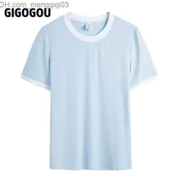 여자 티셔츠 기고고 기초 기본 니트 O- 넥 짧은 슬리브 티셔츠 2023 새로운 여성의 울트라 얇은 핏 티셔츠 여름 빈티지 상위 6 색 크기 S-3XL Z230713