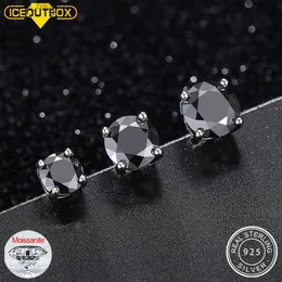 Urok prawdziwy 0,5-2 CARAT Black Moissanite Męskie kolczyki Solidne 925 Srebrna karta Diamentowe Kolczyki Biżuteria Z230713