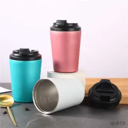 Tazas Taza de café térmica al vacío con tapa Vaso de acero inoxidable Taza aislada portátil para automóvil de viaje para té Leche Botella de agua Drinkware R230712