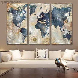 RELIABLI アート 3 パネル/セットビッグサイズ世界地図キャンバス絵画家の壁のポスターリビングルームの装飾写真フレームなし L230704
