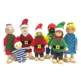 Kawaii ürünleri ahşap figürler 6 kişilik aileler set çocuk oyuncaklar anne baba büyükannesi büyükanne oğul kızı Noel hediyesi oyun oyunu
