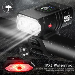 USB Rechargeable Bike Lights Set Super Bright Bicycle Light Powerful Bicycle Front Headlight and Back Taillight 6 Light Modes Fits All Bicycles Mountain Road