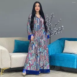 Vêtements ethniques été mode Style musulman imprimé gland Robe Robe femmes ample col en v à manches longues