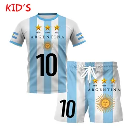 Familjsmatchande kläder DIY NUMMER ARGENTINA FLAGGAR KIDSDUT 3D -tryck T Skjortor och shorts Sportkläder Summer Classics ActiveWear Shorts Tops Boy for Girl 230711