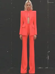 Calças femininas de duas peças, terninhos, blazer, feminino, design laranja, conjuntos de perna larga, escritório, negócios, roupas femininas