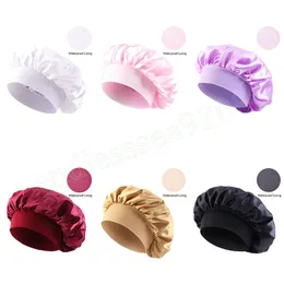 Shower Cap With Wide Band Resuable Satin Waterproof Double-Layer Adjustable Bath Cap For Women Girls Braids Spa Long Hair Hat