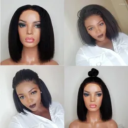 Kinky Straight Bob Wig Human Hair Short Yaki 360 Lace Frontal Wigs For Women 180% Natural Color Free Style