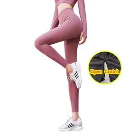 Leggings da donna skinny sexy con apertura sul cavallo Yoga con pantaloni con cerniera nascosta Coppia pantaloni da sollevamento bottino sportivo all'aperto Mutandine senza cavallo