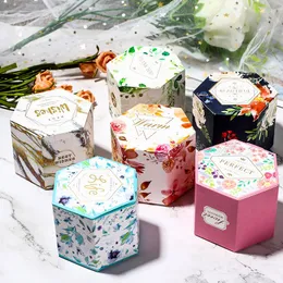 Confezione regalo 10 pezzi Mini motivo floreale Scatole di caramelle Matrimonio Natale Bambini Custodia esagonale Porta gioielli