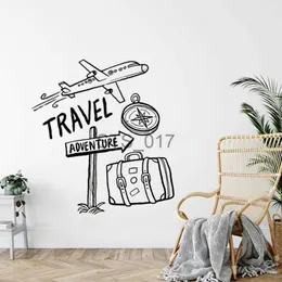 Other Decorative Stickers Travel Adventure Quotes Wall Decals Airplane Compass Travel Bag Stickers Vinyl Murals For Kids Boys Bedroom Decor Poster HJ1250 x0712