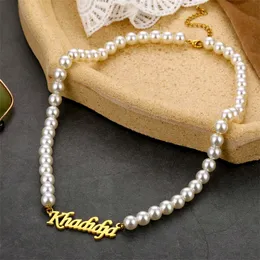 Pendant Necklaces Personalized Letter Customized Name DIY Artical Font Fashion Stainless Steel Pearl Necklace Plate Gift For Temperament Women 230711