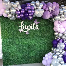 Decoração de festa Macaron Roxo Balão de Casamento Guirlanda Balões Prateados Metálicos Kit Arco Decoração de Aniversário de Um Aniversário