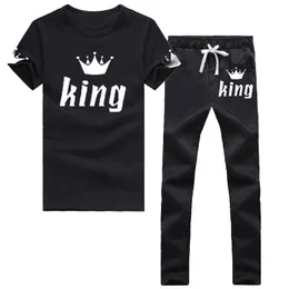 드레스 bababuy 킹 퀸 애호가 커플 매칭 세트 짧은 슬리브 tshirt와 스웨트 팬츠 바지 남자 여자 캐주얼 트랙 슈트