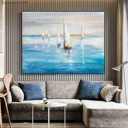 Yiqing barca a vela sul mare dipinto 100% dipinto a mano pittura a olio astratta moderna arte della parete della tela per la decorazione domestica L230704