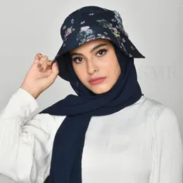 Abbigliamento etnico Berretto sportivo con Hijab in chiffon pronto da indossare Musilm Base di stampa da donna Hijab istantaneo Avvolgere lo scialle