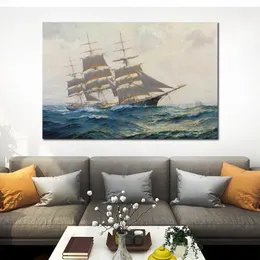 Romantik deniz manzarası tuval sanat eseri uzak ufuklara doğru gemi muzaffer frank vining smith resim el yapımı sanat daire dekor