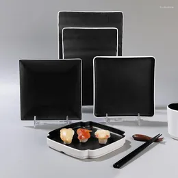 Plates Square Plate Melamine Black And White Retro Tableware Restaurant El Tool Side Dish Buffet Commercial Snack Barbecue Tray