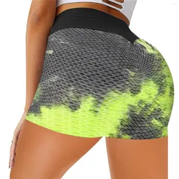 Short actif jaune léopard haute Compression taille Fitness Yoga levage course impression hanche court noir motard femmes