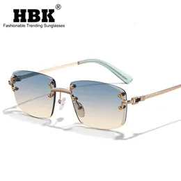 Güneş Gözlüğü Hbk Lüks Rimless Kadın Güneş Gözlüğü En Kalite Retro Metal Güneş Gözlükleri Bayanlar Küçük Kare Gradyan Tonları Erkekler 230712