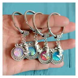 Key Rings Fashion Drusy Druzy Mermaid Scale Pendant Keychain Fish Shimmery Chain For Women Lady Jewelry Drop Delivery Dhjsm