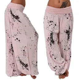 Calça feminina 2023 boho perna larga calça moda feminina casual estampa floral solto vintage pilates cintura elástica