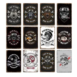 Custom Motor Skull Metal Plaque Art Paintings Paint On Plate Vintage Motorcycle Metal Signs Bar Garage Club Wall Skull Tin Signs Decor Gift For Friend w01
