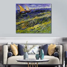 Havslandskap på Saintes Maries De La Mer Handmålad Vincent Van Gogh Canvaskonst Impressionistisk målning för modern heminredning