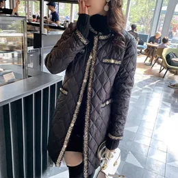 Blazers inverno wadded casaco feminino 2023 elegante o pescoço botão leve longo quente outerwear borlas retalhos feminino preto acolchoado jaqueta