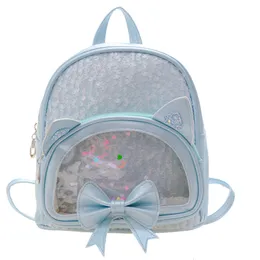 Mochilas escolares mochila infantil couro PU decoração glitter mochila menina arco casual princesa lanche mochila 230712