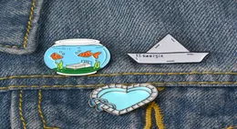 Sea Lover Pins Origami Paper Boat Fish Tank Swimming Pool Brooches Fish Water Badges Boy Girls Brooch2535946