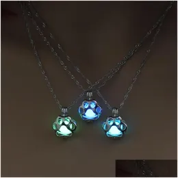 Pendant Necklaces Glow In The Dark Necklace Metal Animal Pet Cat Dog Paw Night Luminous Light Accessories Chain Fashion Jewelry Drop Dhq32