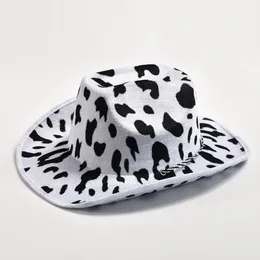 NEW Two-sided Cow Pattern Western Cowboy Hat For Men Women Rolled Brim Party Decor Performance Hat