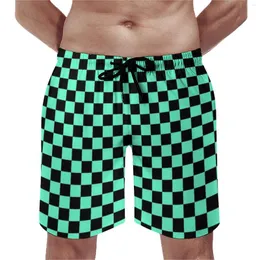 Spodenki męskie Checkerboard Pattern Board Zielone i czarne warcaby Wygodne krótkie kąpielówki Plus Size Man
