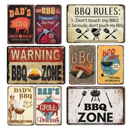 Andere Event- und Partyzubehör, BBQ-Zone-Metallblechschild, Vintage-BBQ-Yard-Party-Dekoration im Freien, Teller, Retro-Barbecue-Regeln-Slogan-Metallschilder 230712