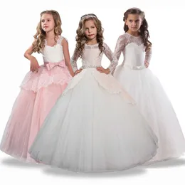 Kız Elbiseleri 3-14 Yıllık Çocuk Kızlar Düğün Çiçek Elbise Zarif Prenses Parti Kız Pageant Resmi Elbise Kolsuz Dantel Tül Uzun Dresshkd230712